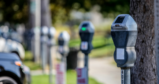 Row of parking meters on the street.